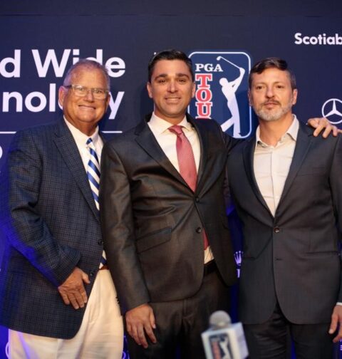 world-wide-technology-championship-presentation-Michael Abbott-Senior-Vice President-of-Operations-Diamante-Cabo-San-Lucas-Joe-Mazzeo-Tournament-Director-and-Rodrigo-Esponda-Managing-Director-Los Cabos-Tourism-Board